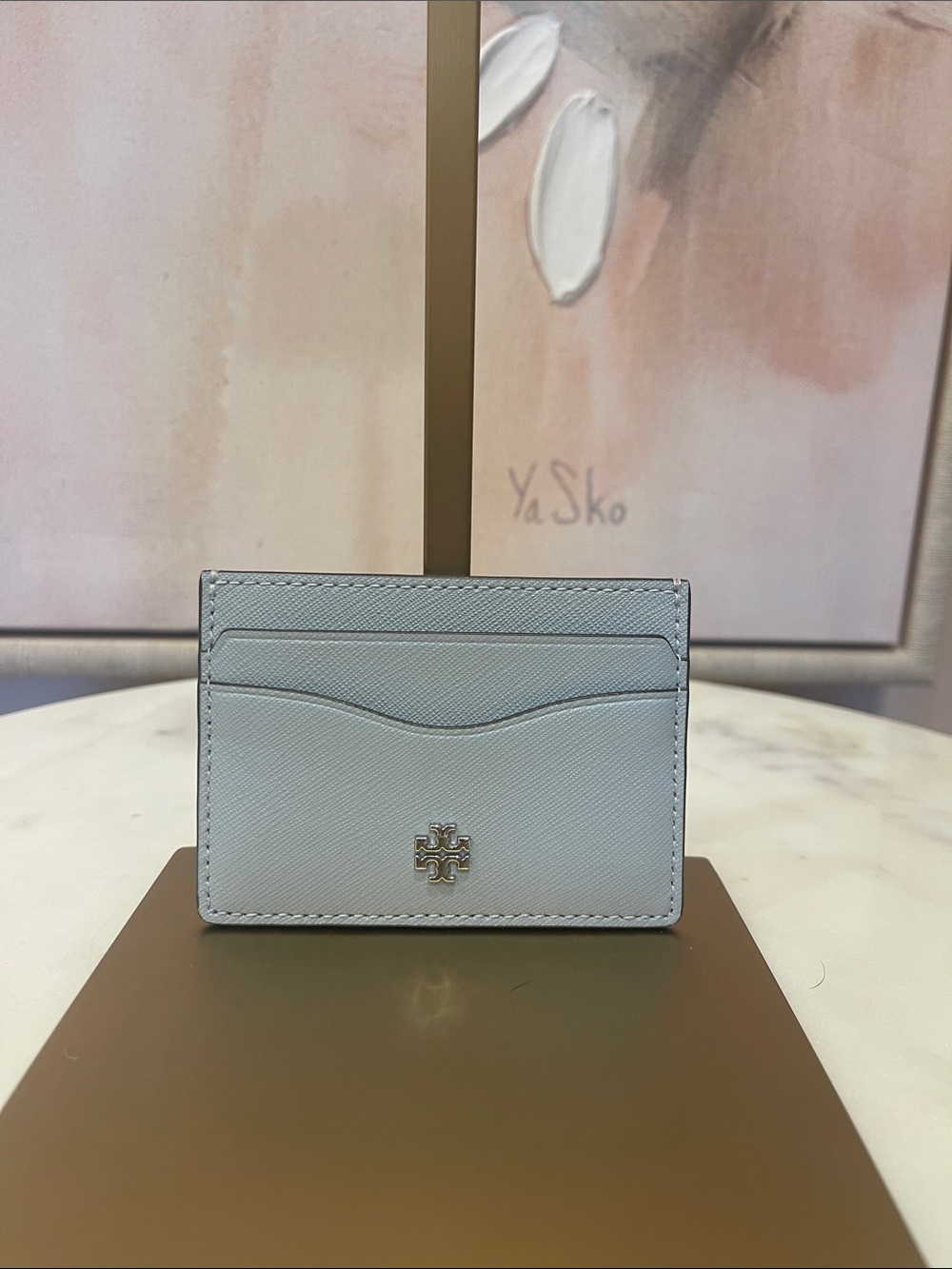NWOT Tory Burch Pale Blue Saffiano Leather Card Holder